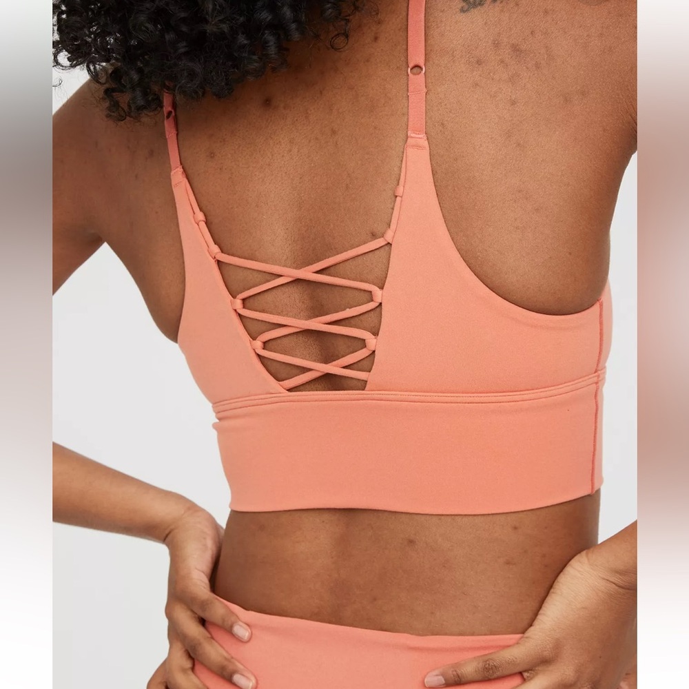OFFLINE by Aerie Rusty Peach Real Me Lace Up Back Sports Bra - Picture 3 of 10